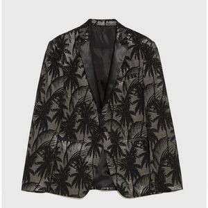 Zara men 2019 palm tree gold jacquard blazer tux